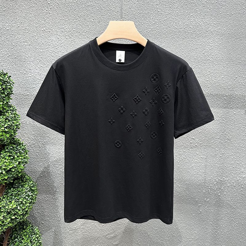 Internet Trendy New Short-sleeved T-shirt Mens Summer Steel-printed Half-sleeve Top Round Neck Pullover Jacquard T-shirt White  - Image 2