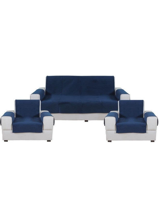 Nendle Luxurious Soft Velvet Quilted Anti-Slip Sofa Cover 5 Seater Fully Covered with Combined Sofa Seat, Back and Arms Protector Covers (Navy Blue, Pack of 3+1+1) - Image 2