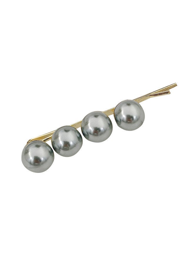 NIBEMINENT Alloy Pearl Decor Hair Clip Grey/Gold