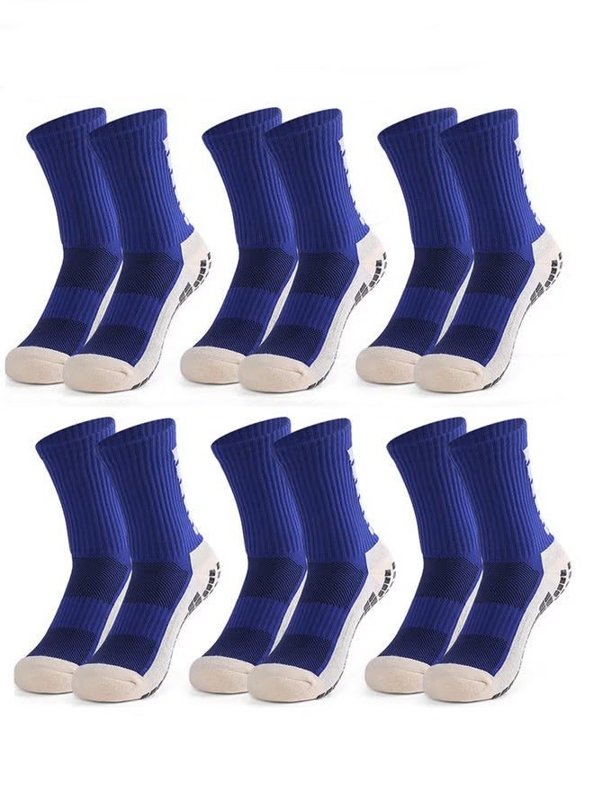 Generic 6Pair blue  Men's Soccer Socks Anti Slip Non Slip Grip Pads for Football Basketball Sports Grip Socks  - Image 1