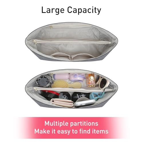 Doxo Purse Organizer Insert,Tote Bag Insert for Lv Neverfull MM,Long champ Le-pliage L and More,Bag Organizer Insert with Zipper(Large,Black-beige) - Image 3