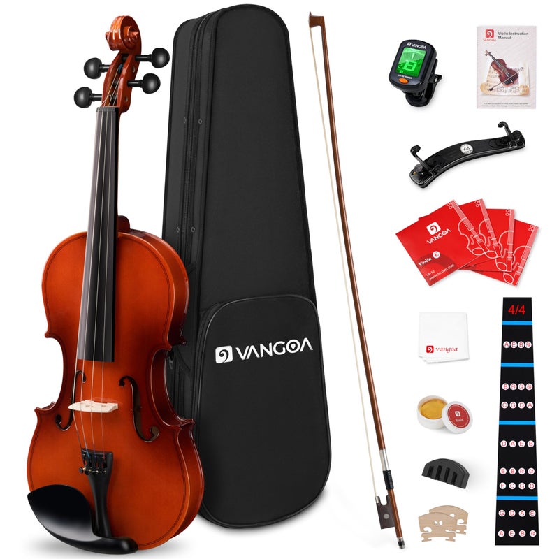 Vangoa Violin 4/4 Full Size Fiddle Set, Handcrafted Spruce Acoustic Violins Bundle Kit for Beginners Adults, Starter Violin Outfit with Hard Case, Strings, Bow, Tuner, Mute, Notes Sticker - Image 1