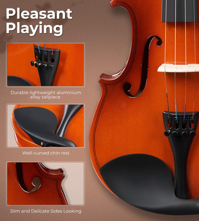 Vangoa Violin 4/4 Full Size Fiddle Set, Handcrafted Spruce Acoustic Violins Bundle Kit for Beginners Adults, Starter Violin Outfit with Hard Case, Strings, Bow, Tuner, Mute, Notes Sticker - Image 4