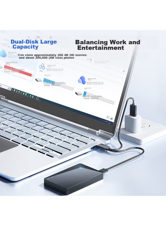 Eaget External Hard Drive, 1tb Dual-bay Backup, Usb3.0 G20pro, 2.5-inch, External Storage For Data And Photos, High-speed Transfer, Shockproof, Black - Image 3