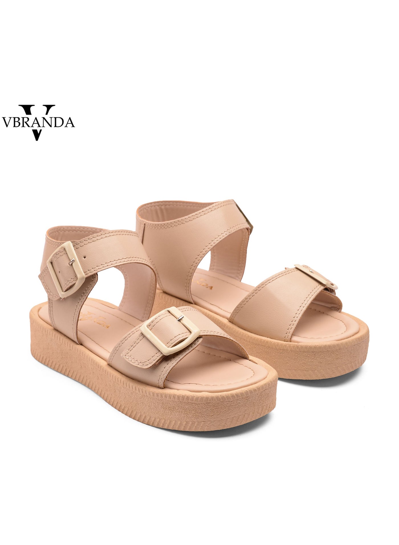Leather sandal with an open-toe design featuring two buckles CF-18-BEIGE