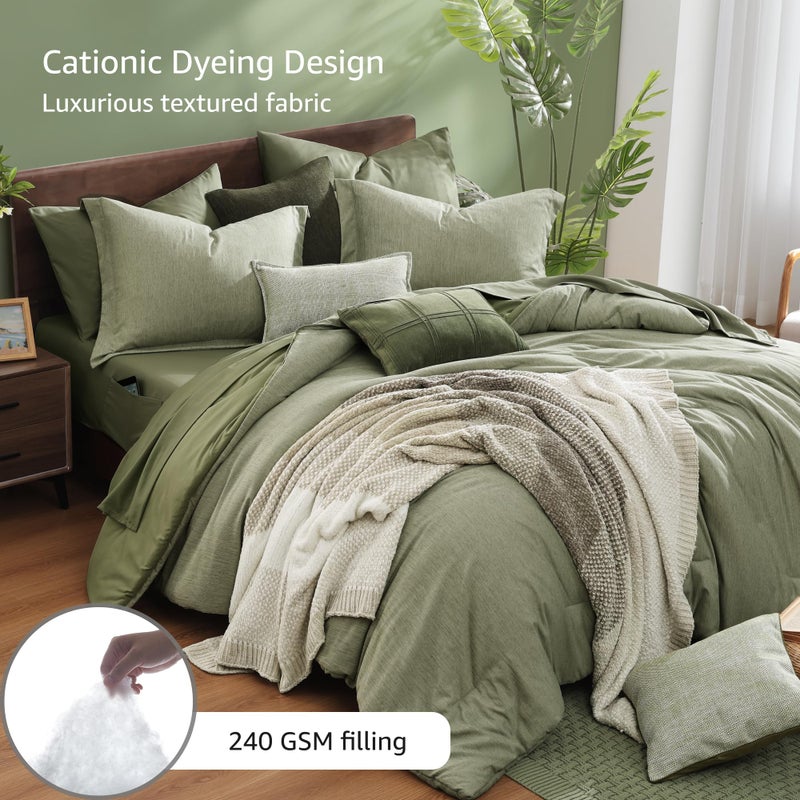 Monbix Queen Comforter Set - 7 Pieces Cationic Dyeing Sage Green Bed in a Bag Queen Bedding Sets with Comforter, Sheets, Pillowcases & Shams, Reversible Bedding Comforters Sets - Image 3