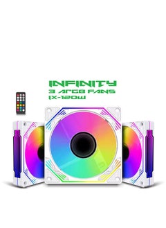SHARX SHARX INFINITY(IX-120W), Pack of 3 ARGB Case Fans, White, 120mm , Low Noise Anti Vibration Pads, 3 Sides Infinity Mirror, 4pin/3pin PWM Motherboard Light Sync, With Remote Controller, For Computer Case and Liquid Cooler  - Image 1