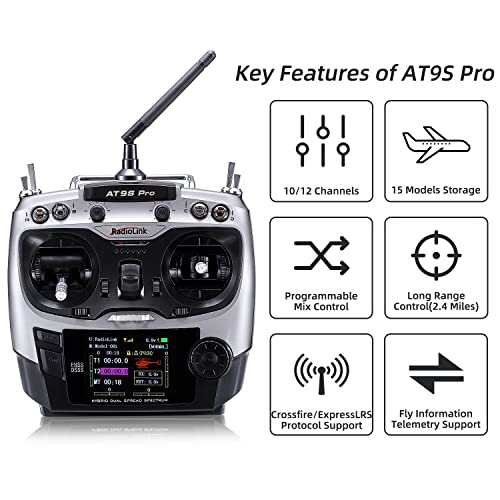 Radiolink AT9S Pro 10/12 Channels Radio Transmitter and Receiver R9DS, Long Range for Airplane/Jet/FPV Racing Drone/Quad/RC Truck Car/Boat and More (Mode 2 Left Hand) - Image 2