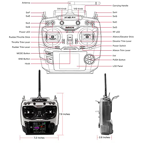Radiolink AT9S Pro 10/12 Channels Radio Transmitter and Receiver R9DS, Long Range for Airplane/Jet/FPV Racing Drone/Quad/RC Truck Car/Boat and More (Mode 2 Left Hand) - Image 4