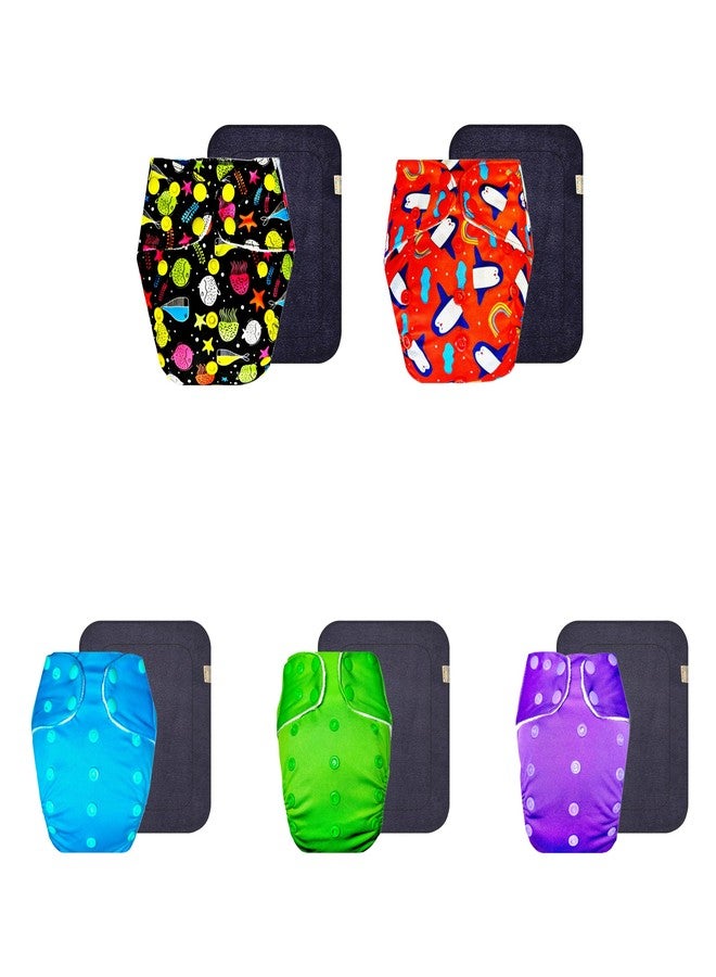 Dumbledo Premium Cloth Diaper with Black Insert (Pack of 5) | Snug Fit | Breathable | Adjustable Snaps | Everyday Diapering Essential | 3 Months - 3 Years | Unisex Baby - Image 1