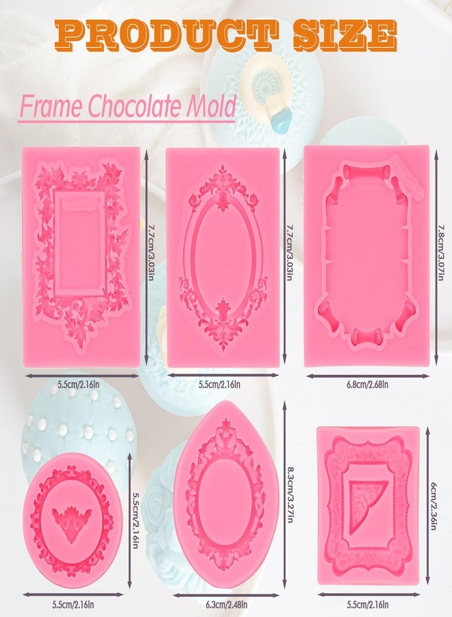 QIOOLEEO 6 PCS Baroque Frame Molds Silicone, Picture Frame Chocolate Mold and Resin Frame Mold for Fondant, Clay Molds for Crafts, Cake Decorating, Cupcake Topper, Chocolate, Candy, Polymer Clay - Image 2