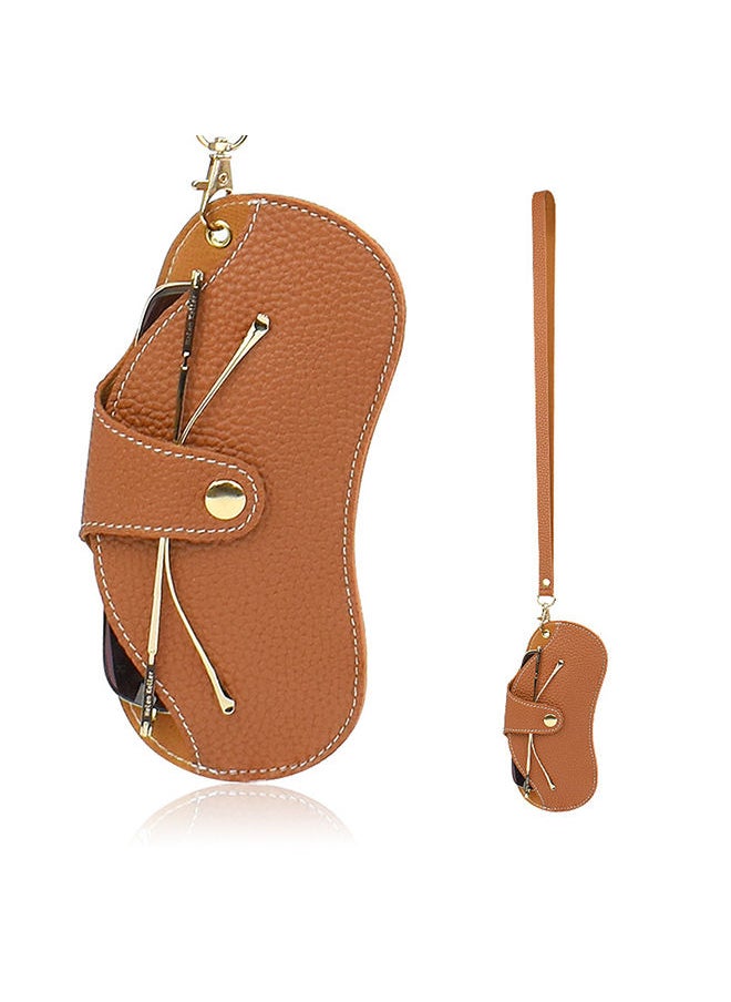 O Ozone Portable Soft Genuine Leather Glasses Case Slim Travel Sunglasses Pouch Outdoor Carrying Organizer Eyeglass Bags with Wrist Strap Reading Glasses Case for Men Women- Brown  - Image 1