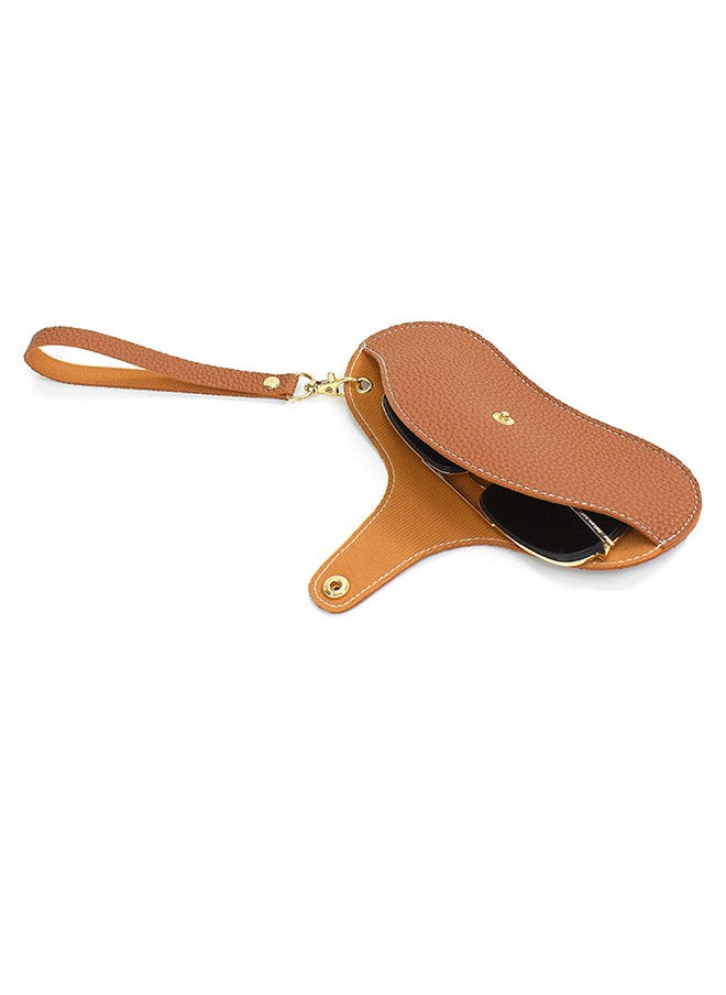 O Ozone Portable Soft Genuine Leather Glasses Case Slim Travel Sunglasses Pouch Outdoor Carrying Organizer Eyeglass Bags with Wrist Strap Reading Glasses Case for Men Women- Brown  - Image 3