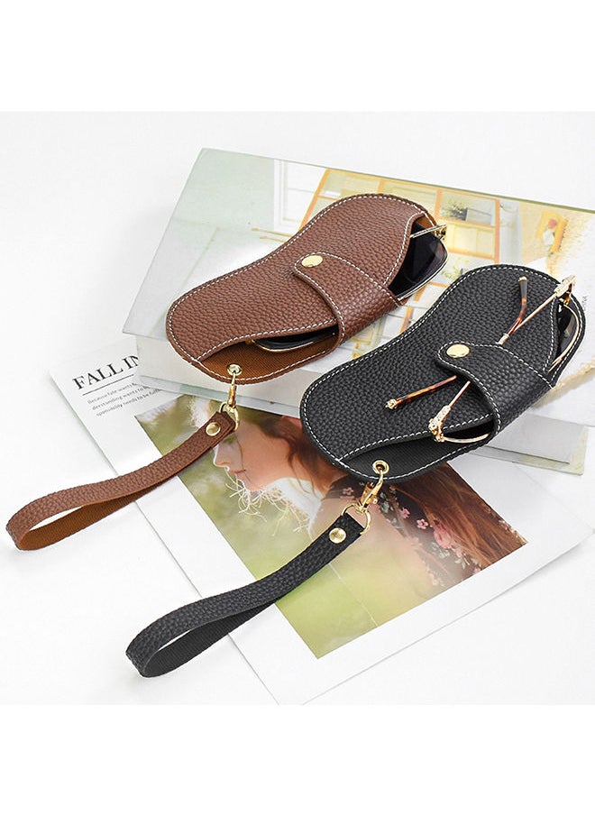 O Ozone Portable Soft Genuine Leather Glasses Case Slim Travel Sunglasses Pouch Outdoor Carrying Organizer Eyeglass Bags with Wrist Strap Reading Glasses Case for Men Women- Brown  - Image 2