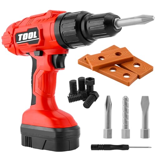 PANPAPA Electric Power Kids Drill and Screw SetToy Drill Set Include 3 Interchange dirll bits with Realistic Sound ActionKids Pretend Play ToolDrill Toys for Boys Ages 35 BoysRed - Image 1