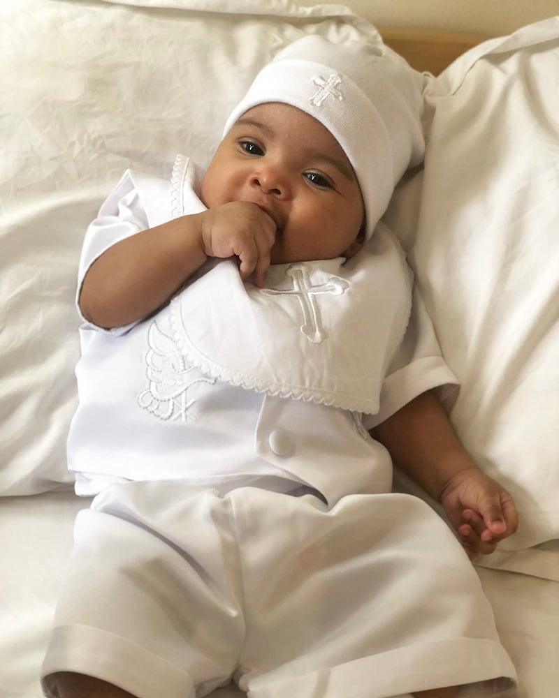 ESTAMICO Infant Baby Boys Girls Christening Baptism Outfits Embroidered Cross Bib - Image 3