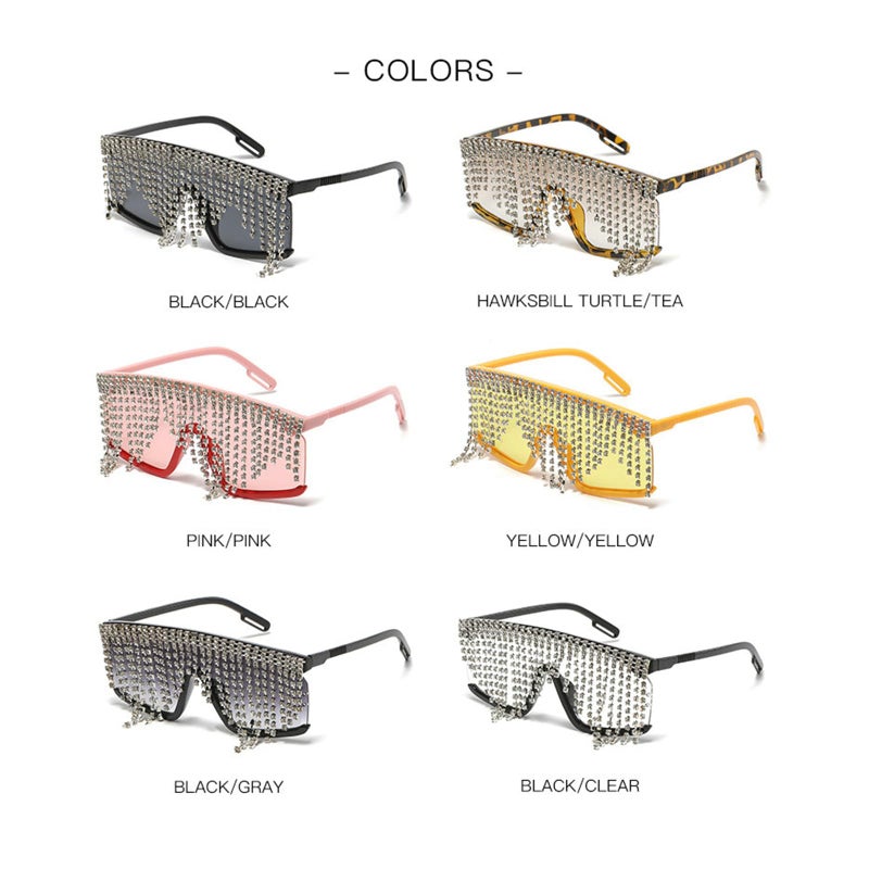 willochra Flat Top tassel Sunglasses Rhinestone Sun Glasses Diamond Party Eyeglasses Shades for Women UV400 (black) - Image 5
