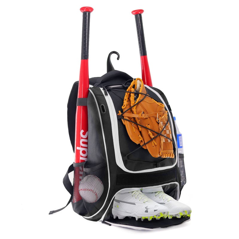 WOLT | Youth Baseball Backpack Bag for Baseball, Softball & T-Ball Equipment & Gear, Youth Boys and Adults, with Holder for Bat, Helmet, Glove, & Shoes Compartment & Fence Hook (Black) - Image 1