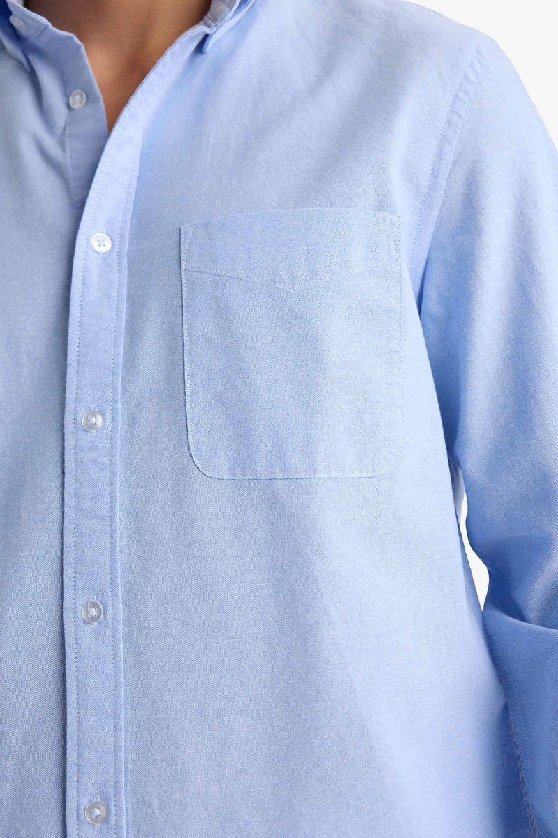 DeFacto Blue Man Basic Long Sleeves Cotton Shirt Casual - Image 4