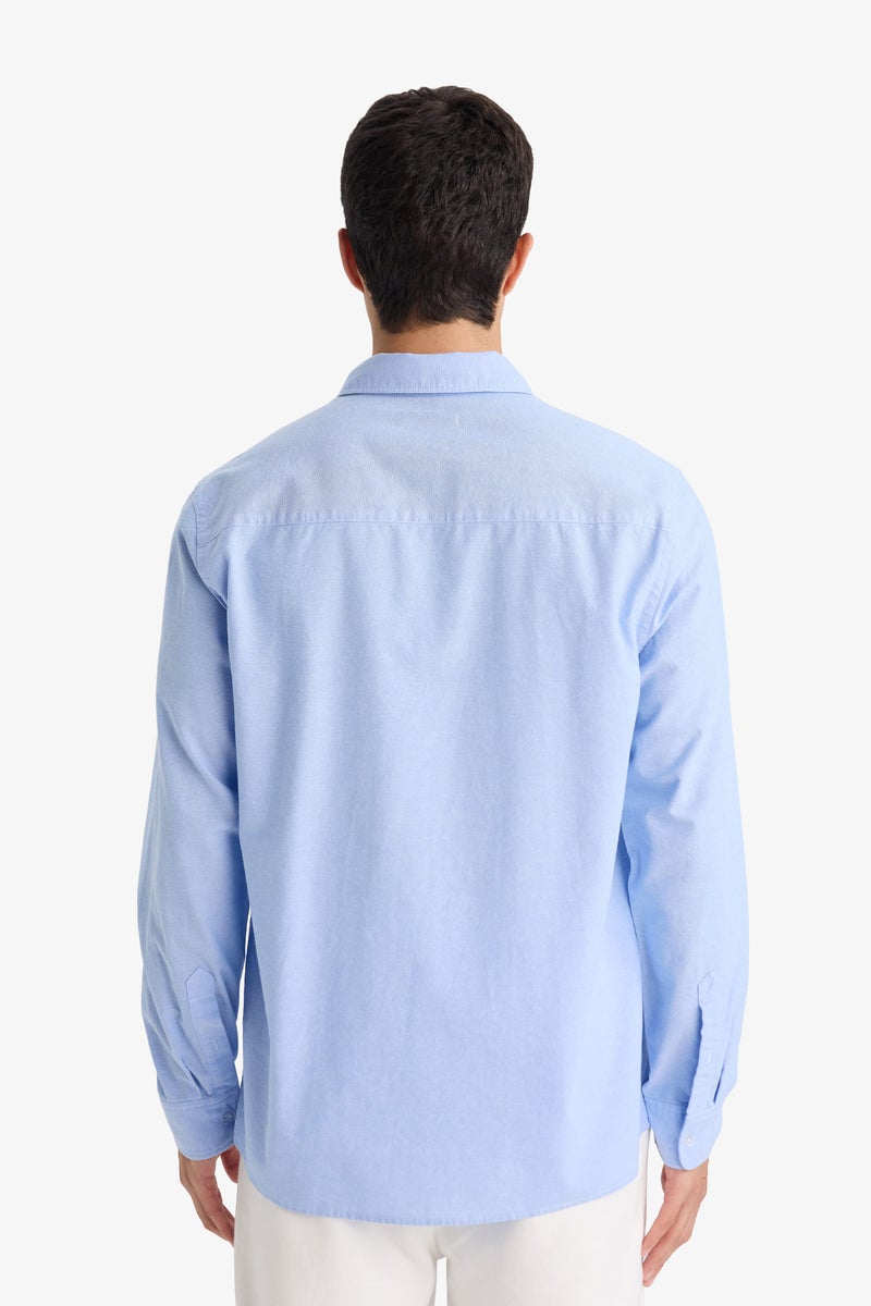 DeFacto Blue Man Basic Long Sleeves Cotton Shirt Casual - Image 5