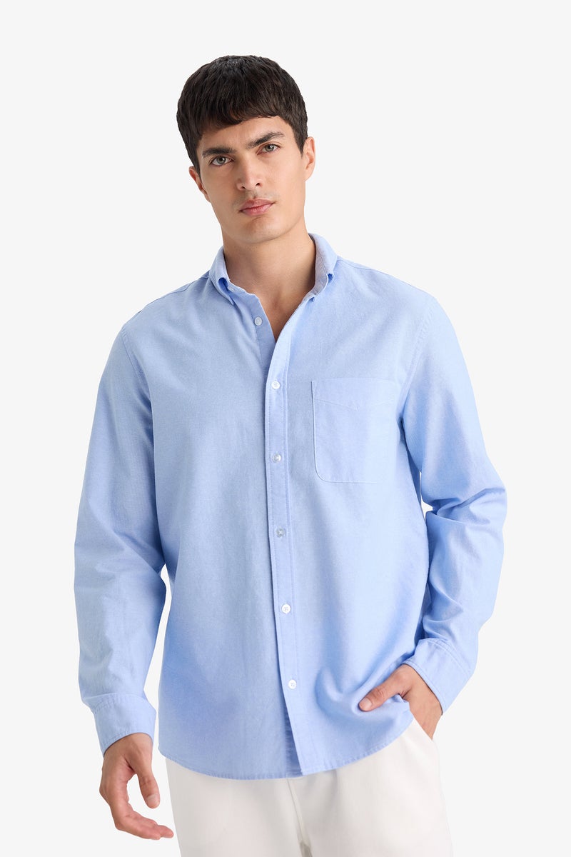 DeFacto Blue Man Basic Long Sleeves Cotton Shirt Casual - Image 3