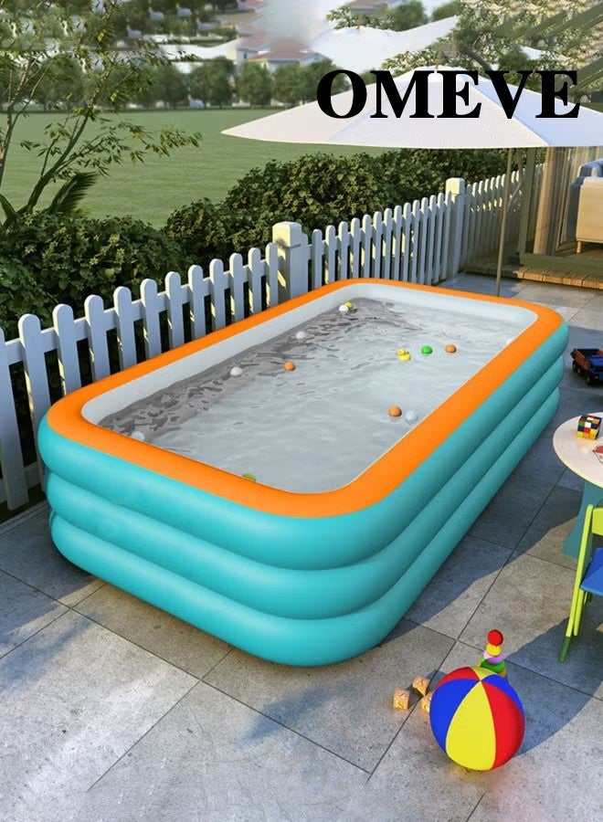 OMEVE Family Paddling Pool 260X165X60CM- Foldable Rectangular Design Swimming Pool Large Paddling Pool for Adults & Kids Family Pool- Fast Setup Summer Heat Relief Garden & Villa Pool Inflatables - Image 1