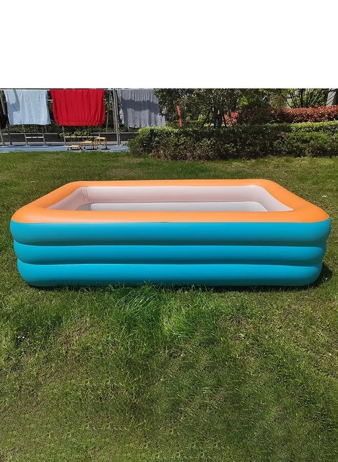 OMEVE Family Paddling Pool 260X165X60CM- Foldable Rectangular Design Swimming Pool Large Paddling Pool for Adults & Kids Family Pool- Fast Setup Summer Heat Relief Garden & Villa Pool Inflatables - Image 3
