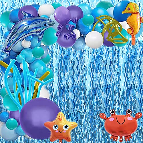 Budicool Wavy Tinsel Foil Fringe Curtains Teal Blue Streamers Backdrop for Ocean Themed Party Blue Birthday Under The Sea Party Decorations(2 Pack,3.2 ft x 6.6 ft) - Image 5