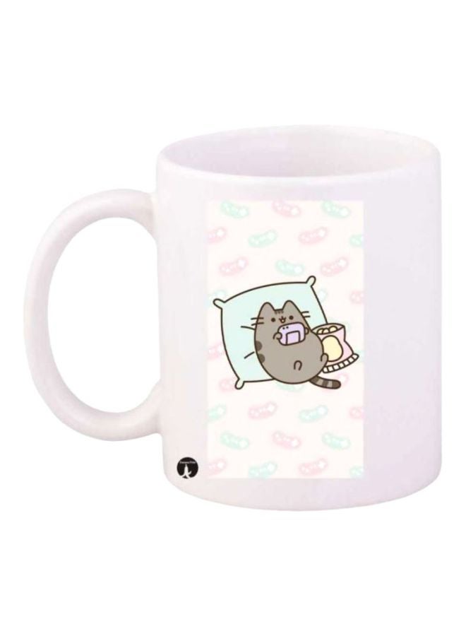 RYN Sleepy Cat Printed Coffee Mug White/Blue/Grey