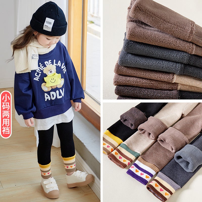Children'S Pantyhose Baby Can Open Crotch Outer Wear Lambswool Thickened Fleece-Lined Baby Cropped Leggings Women - Image 2