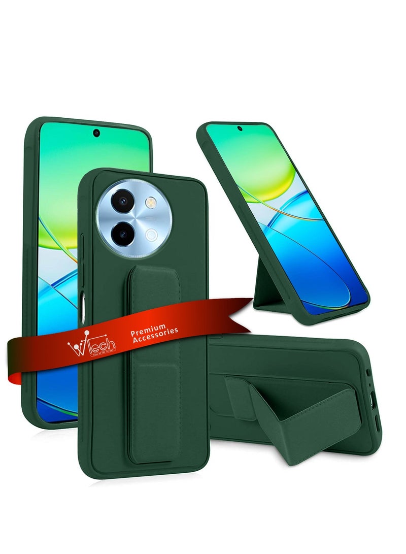 Wtech Hand Grip Foldable Magnetic Kickstand Wrist Strap Finger Grip With Built-In Iron Case Cover For Vivo Y38 / Vivo Y200t 5G 2023 Dark Green - Image 1