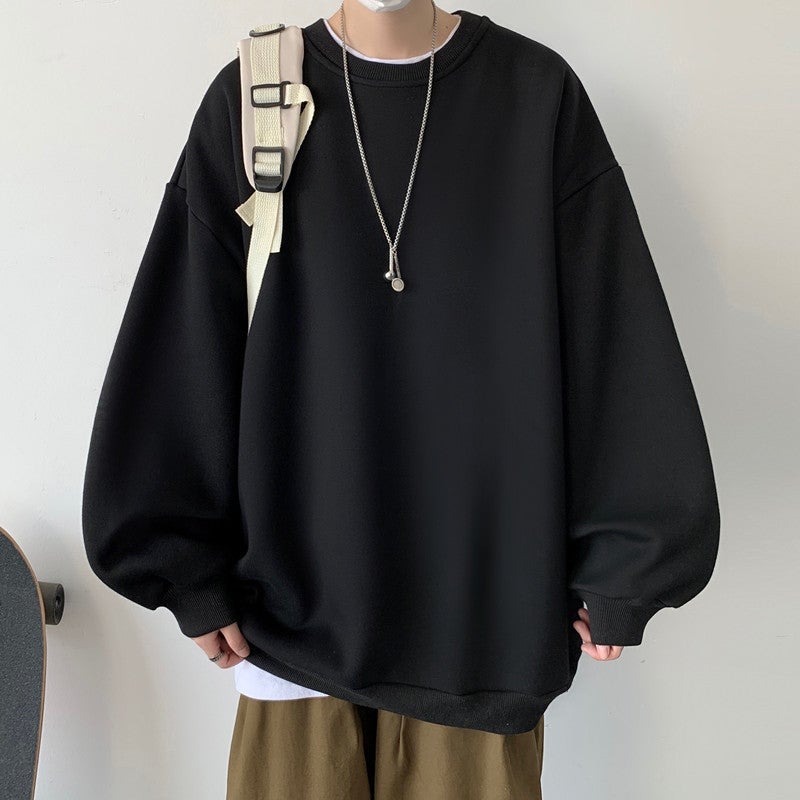 Mens Casual Hoodie Autumn Loose Fit Sportswear Black  - Image 1