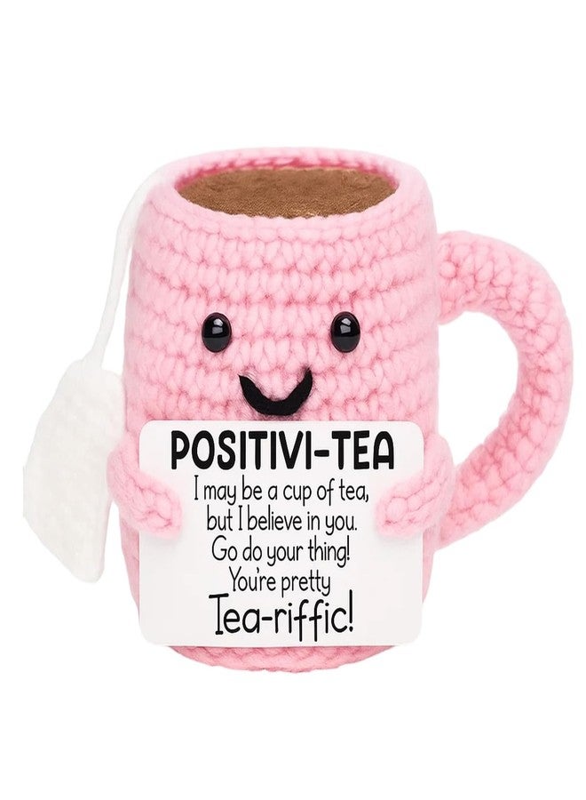 BharatBazaar Crochet Toys, Emotional Support Gifts, Positive Handmade Crochet Pink Tea Cup, Unique Emotional Small Gift for Best Friends, Colleagues, Valentines Day - Image 1