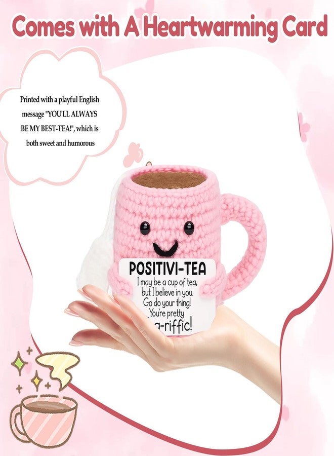 BharatBazaar Crochet Toys, Emotional Support Gifts, Positive Handmade Crochet Pink Tea Cup, Unique Emotional Small Gift for Best Friends, Colleagues, Valentines Day - Image 4