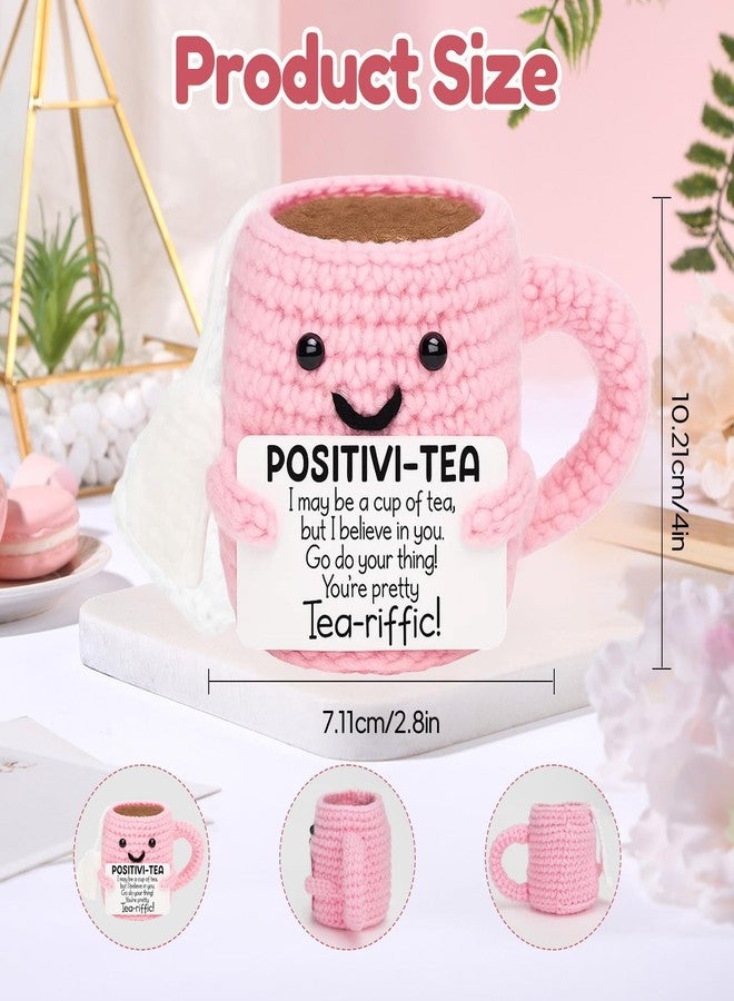BharatBazaar Crochet Toys, Emotional Support Gifts, Positive Handmade Crochet Pink Tea Cup, Unique Emotional Small Gift for Best Friends, Colleagues, Valentines Day - Image 2