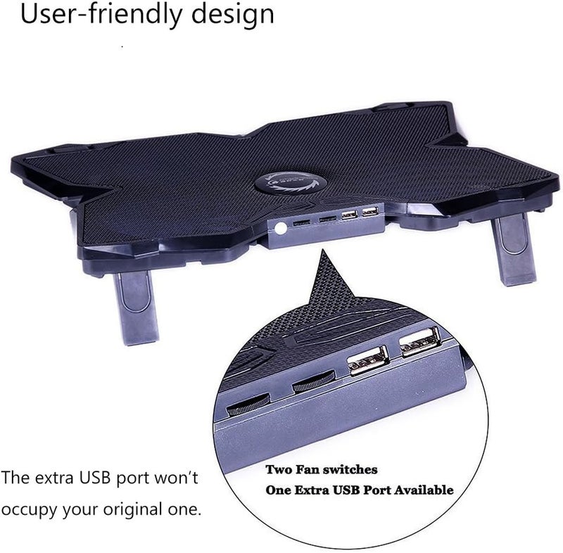 باجرا غوفلي وسادة تبريد نحيفة ومسطحة للكمبيوتر المحمول تعمل بالطاقة عبر USB مع أربعة مراوح LED وحامل للاستخدام اليومي والألعاب لأجهزة الكمبيوتر المحمولة مقاس 17 بوصة - Image 5