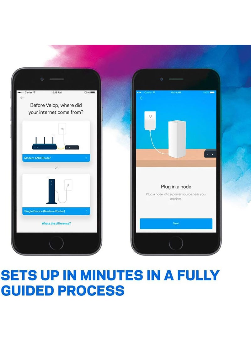لينكسيس راوتر فيلوب WHW0302 بنظام شبكة واي فاي ثلاثي النطاق للمنزل بالكامل، مجموعة من قطعتين أبيض - Image 3