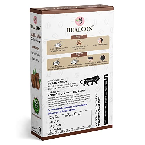 BRALCON Arabica AAA+ Coffee Powder 100g for Body Scrub, Tan Removal, Skin & Hair | 100% Natural Powder | Minimizes Fine Lines, Wrinkles, Strengthens Hair Follicles - Image 2