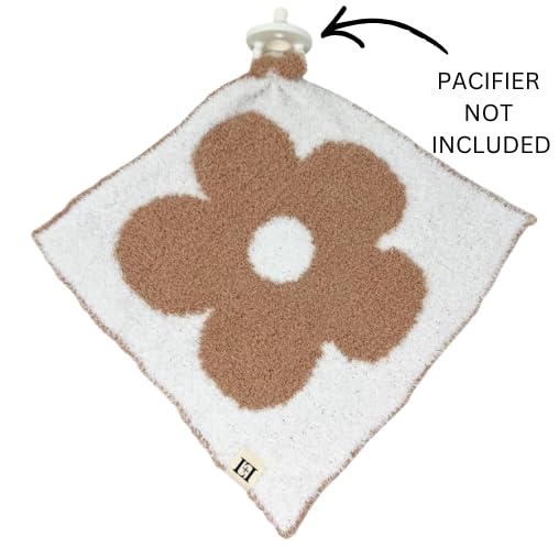 Leaps + Legends L+L USA Retro Flower Baby Lovey Pacifier/Teether Holder 10"x10" - DreamSoft Plush Fluffy Cuddly Soothie Reversible Mini Comfort Blanket - Cute Newborn Gift Essential Babies Boys Girls (Cafe/White) - Image 2