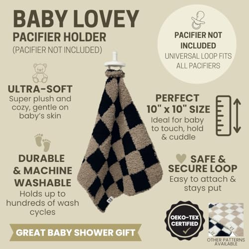 Leaps + Legends L+L USA Retro Flower Baby Lovey Pacifier/Teether Holder 10"x10" - DreamSoft Plush Fluffy Cuddly Soothie Reversible Mini Comfort Blanket - Cute Newborn Gift Essential Babies Boys Girls (Cafe/White) - Image 3