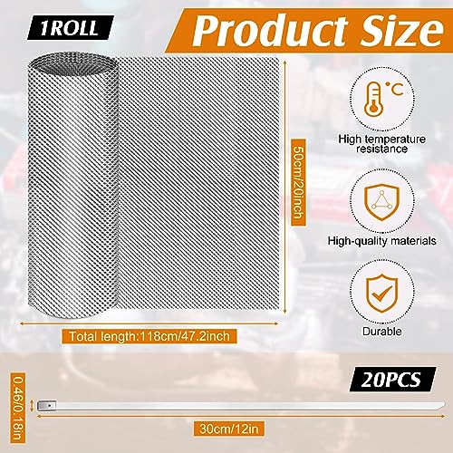 Datanly Exhaust Heat Shield Automotive, Embossed Aluminum Heat Shield Material with 20 Pcs Cable Metal Zip Ties for Fire Wall, Exhaust Wrap, Wall Behind Grill(15" x 93") - Image 2