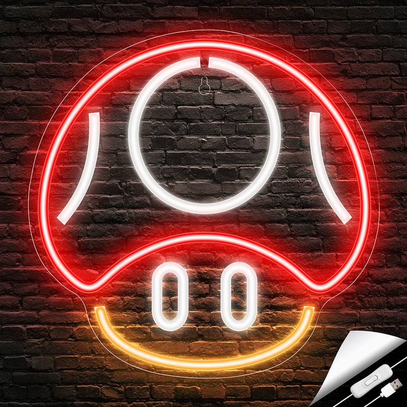 Kavaas Gaming Neon Sign, Mushroom Neon Sign for Game Room Decor, Man Cave, Kids Room - Gaming Mushroom Wall Decor - Gamer Gifts for Boys, Kids (Red) - Image 1