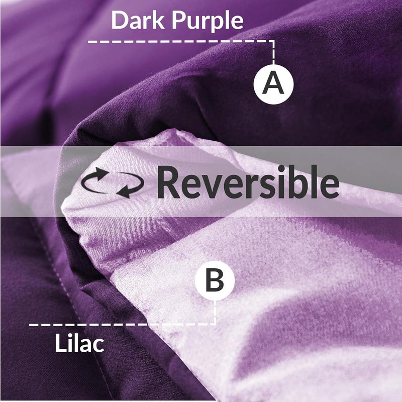 Reversible Duvet King Size for All Seasons, 7.5 Tog Down Alternative Box Sitiched Duvets, Lightweight and Machine Washable Comforter, 220X240 cm, Dark Purple,Lilac - Image 5