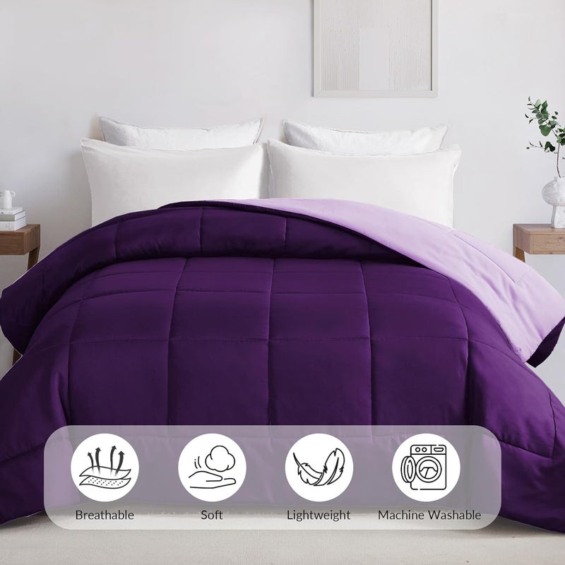 Reversible Duvet King Size for All Seasons, 7.5 Tog Down Alternative Box Sitiched Duvets, Lightweight and Machine Washable Comforter, 220X240 cm, Dark Purple,Lilac - Image 2