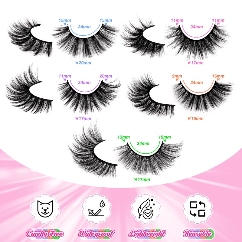 alphonse 20 Pairs False Eyelashes 3D Faux Mink Lashes Natural Look Wispy Fake Eyelashes ALPHONSE 16-20MM Fluffy Volume Long Thick Lashes Pack 5 Styles Mixed - Image 3