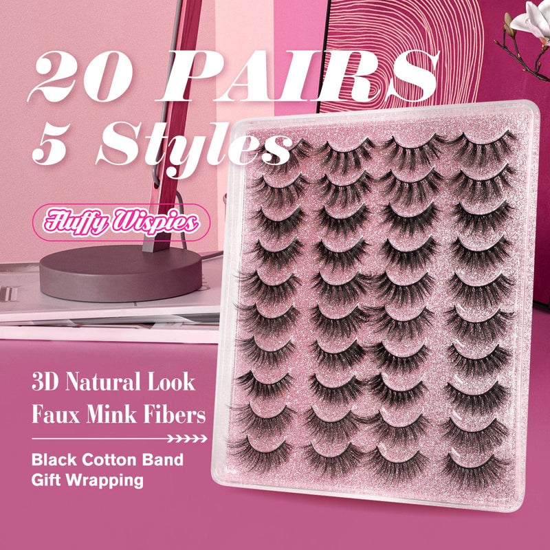 alphonse 20 Pairs False Eyelashes 3D Faux Mink Lashes Natural Look Wispy Fake Eyelashes ALPHONSE 16-20MM Fluffy Volume Long Thick Lashes Pack 5 Styles Mixed - Image 2