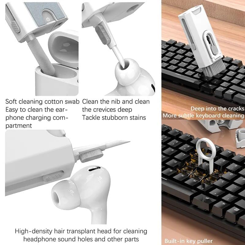 Brain Freezer 8 in 1 Laptop Cleaning kit for Mobile, iPhone, Airpods, Keyboard, Multifunctional Screen Cleaner Gadget with Mobile Holder - White - Image 3