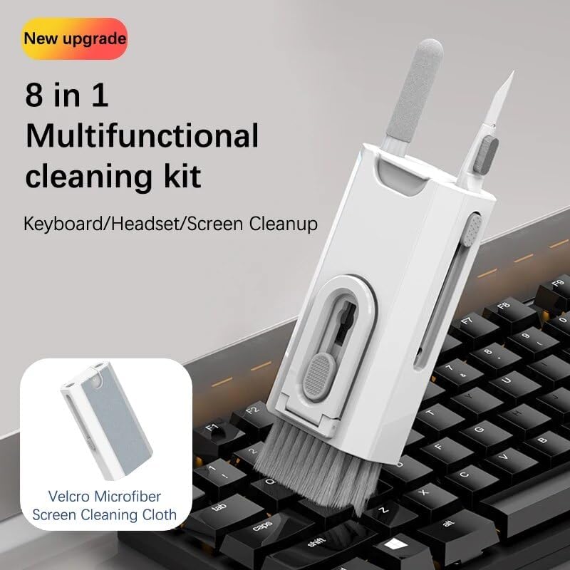 Brain Freezer 8 in 1 Laptop Cleaning kit for Mobile, iPhone, Airpods, Keyboard, Multifunctional Screen Cleaner Gadget with Mobile Holder - White - Image 4