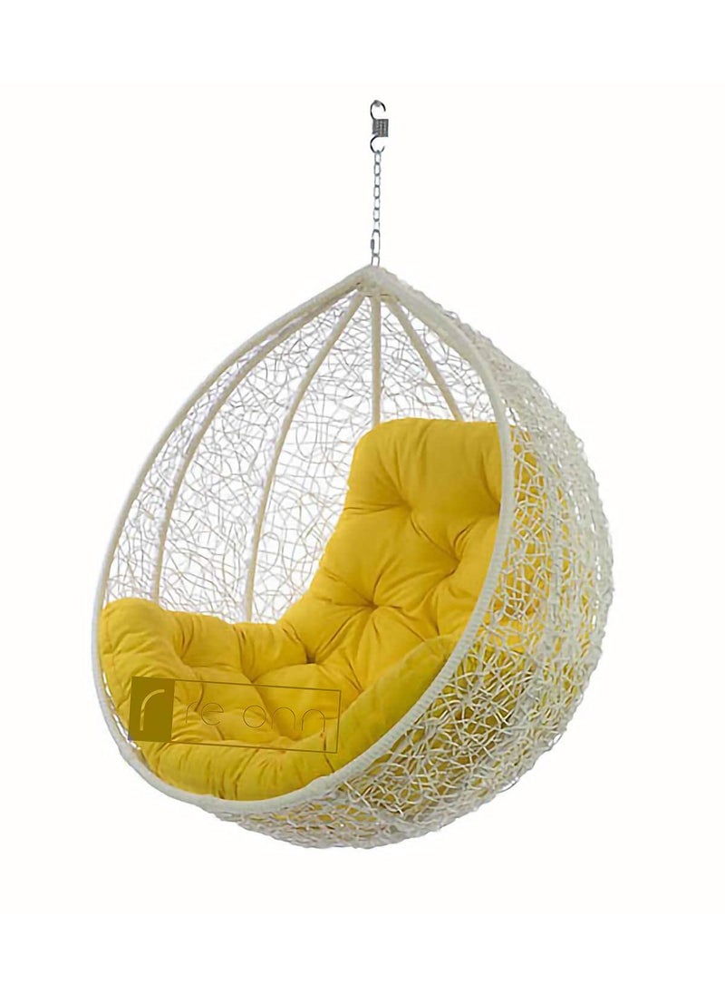 HappyStar HappyStar Iron Happy Star Outdoor Furniture Single Seater Swing Beautiful Swing Without Stand White Swing With Yellow Cushion WhiteYellow 101 Centimeters  - Image 1