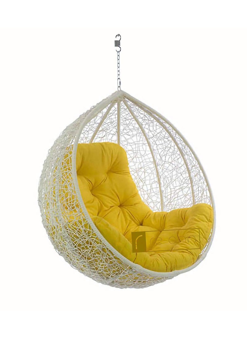 HappyStar HappyStar Iron Happy Star Outdoor Furniture Single Seater Swing Beautiful Swing Without Stand White Swing With Yellow Cushion WhiteYellow 101 Centimeters  - Image 2